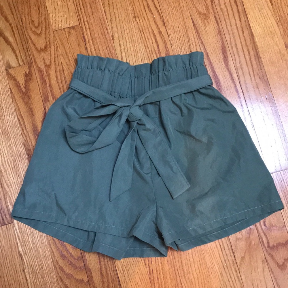 dark green paper-bag shorts